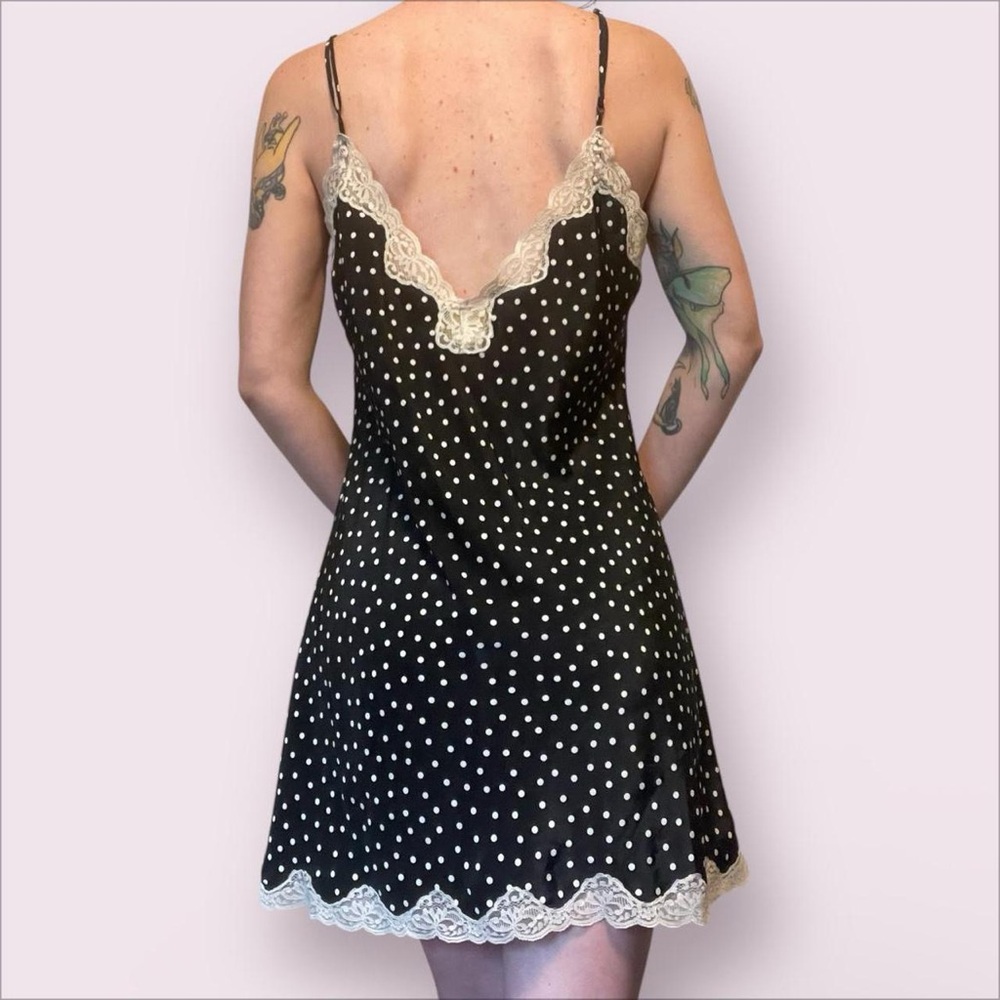 Vintage Victoria's Secret Gold Label Black & White Polka Dot Slip Dress - Picture 2 of 4
